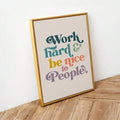 Vintage motivational typography print displayed in a gold frame