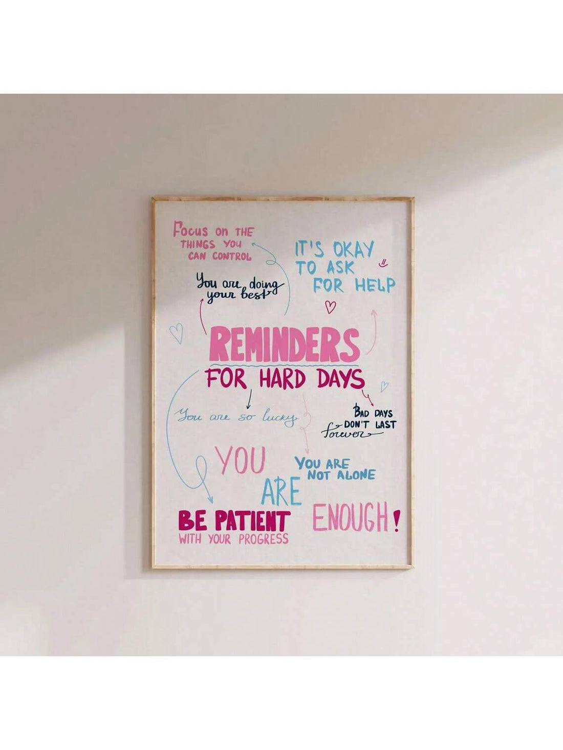 Elevate your dorm or bedroom with these inspirational blue and pink wall art quote posters. Designed to blend aesthetic appeal with motivational messages, these unframed prints offer a versatile and stylish way to personalize your space. Their calming color palette enhances any room’s ambiance, fostering a positive and uplifting environment. Perfect for students and anyone seeking daily encouragement through art.
