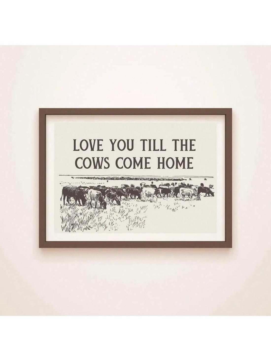 Bring warmth and character to any space with this charming rustic wall art poster. Featuring the timeless phrase "I Love You Until The Cows Come Home," this vintage-inspired piece captures the spirit of Western heritage with authentic cowboy aesthetic. Perfect for farmhouse, ranch, or country-themed interiors, the weathered design adds nostalgic appeal while celebrating rural traditions. Whether displayed in a bedroom, living room, or cabin, this poster serves as both a heartfelt sentiment and a striking de