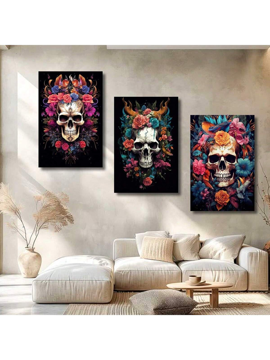 Elevate your living space with this Enchanting Modern Bohemian Skeleton Canvas Art Set. Featuring a distinctive gothic design, this set combines contemporary boho style with edgy skeleton motifs to create striking wall decor. Perfect for those seeking unique home styling, the canvases bring a sophisticated, artistic vibe that complements eclectic and avant-garde interiors. Durable and visually captivating, this artwork set adds personality and conversation-starting appeal to any room.