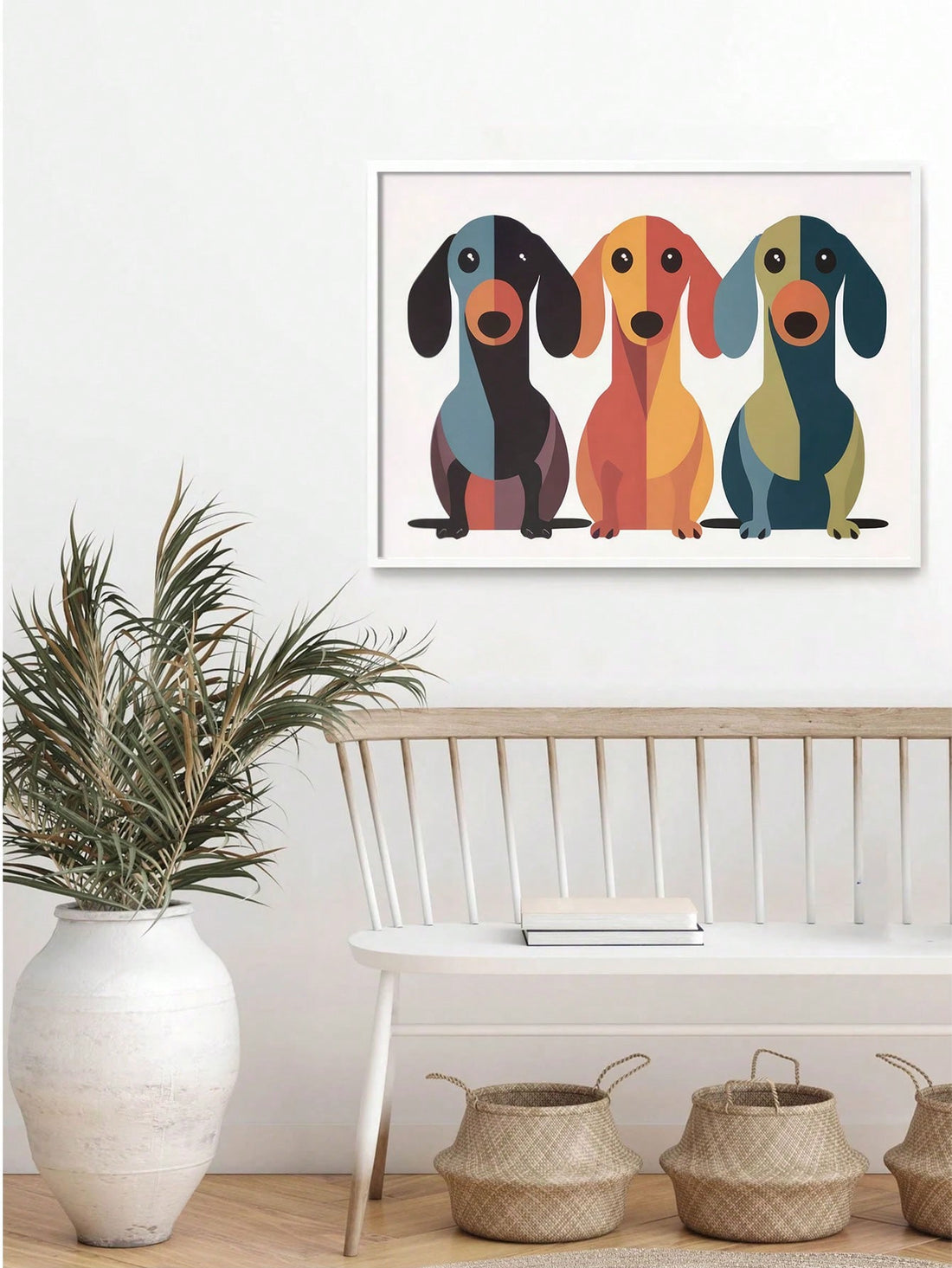Celebrate your love for dachshunds with this vibrant trio canvas poster. Featuring a frameless design, it adds a modern and stylish touch to any room. Crafted with high-quality materials, this wall art delivers vivid colors and lasting durability, making it an ideal decor piece for dog enthusiasts seeking to brighten their living space with personality and charm.