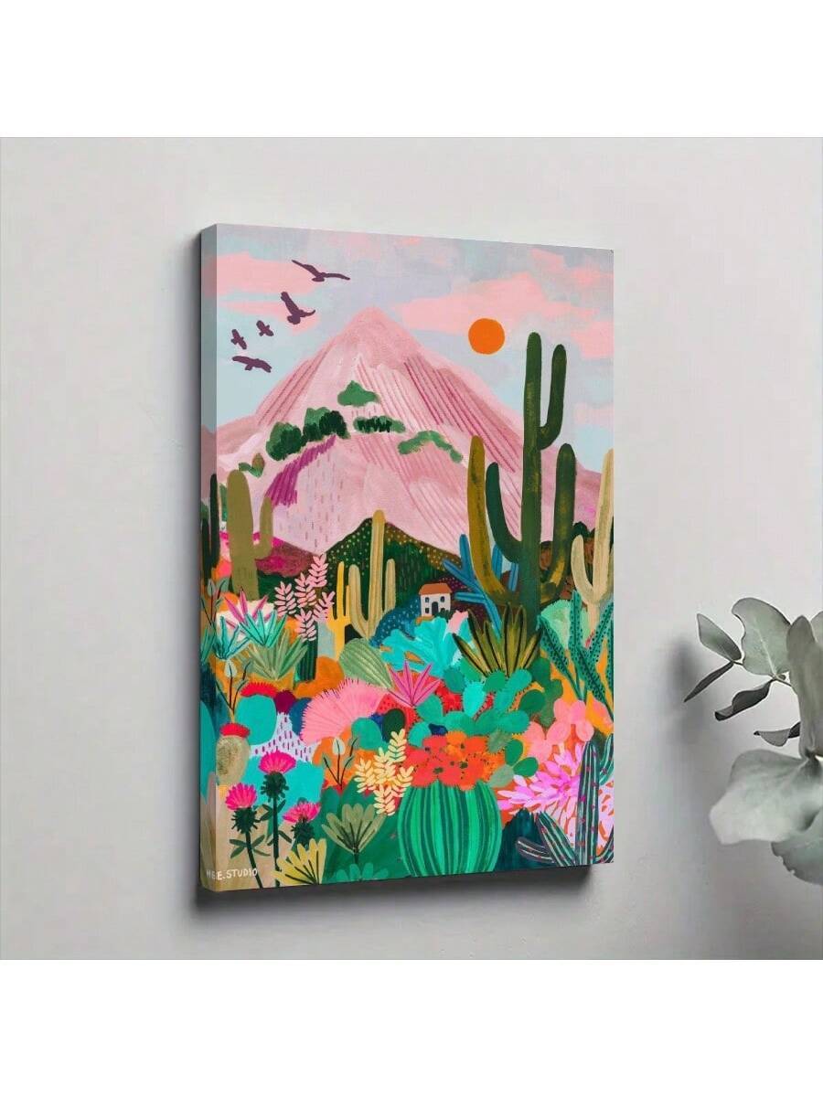 Elevate the ambiance of your bedroom or living room with our Vibrant Cactus and Mountain Canvas Art. This ideal wall decor features stunning colors and a captivating design that will add a touch of vibrancy to any space. Expertly crafted and perfect for those looking to elevate their home decor.