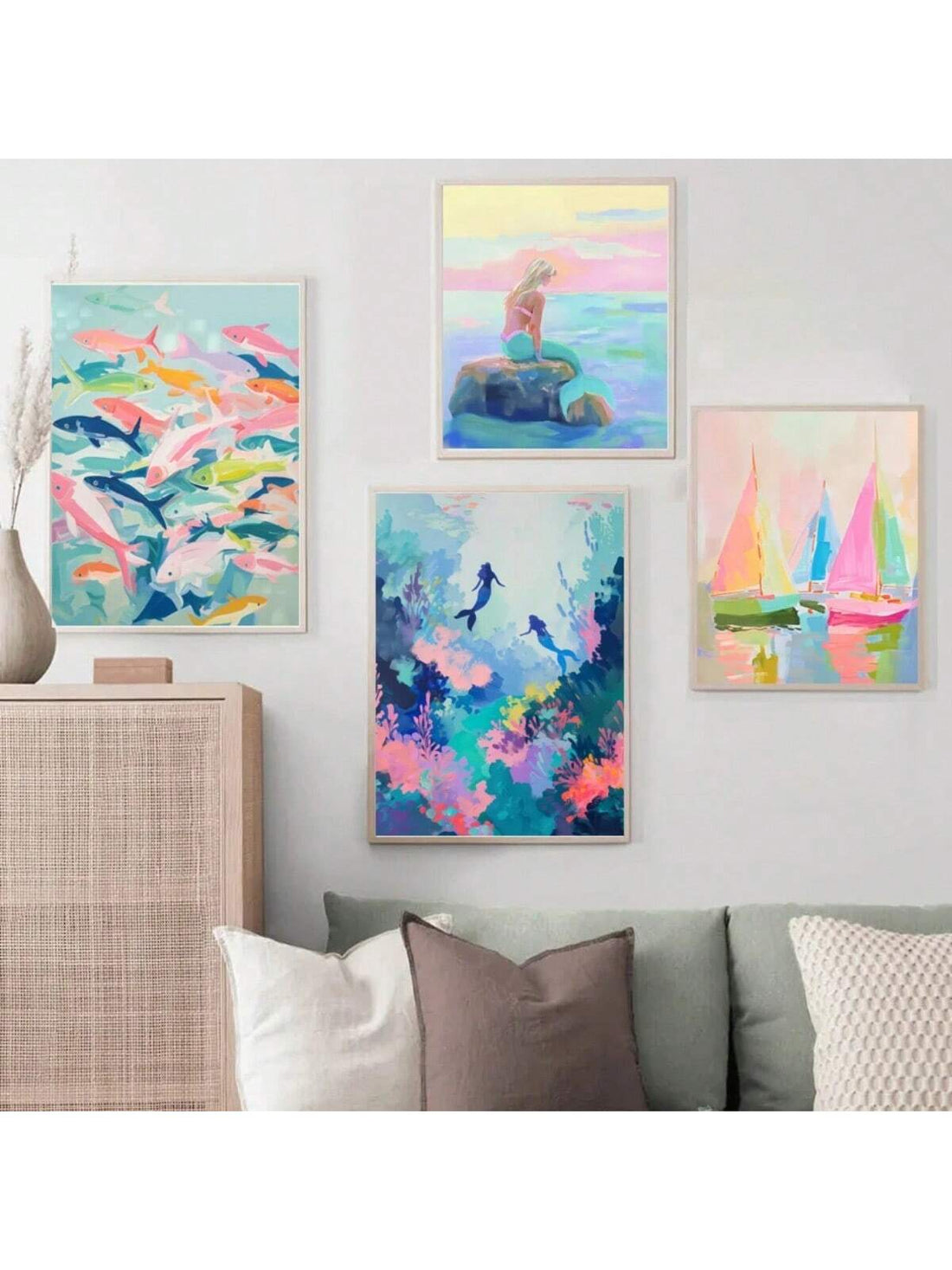 Elevate your living space with this Vintage Fairy Tale canvas poster, featuring a whimsical blend of pink sea goldfish, a graceful mermaid, coral, and a charming sailboat. Crafted to evoke a dreamy underwater fantasy, this art piece adds a touch of elegance and storytelling to any wall. Its timeless design complements various decor styles, making it ideal for creating a serene and imaginative atmosphere in your home. Perfect for enthusiasts of marine-inspired art or fairy tale aesthetics seeking expert-qual