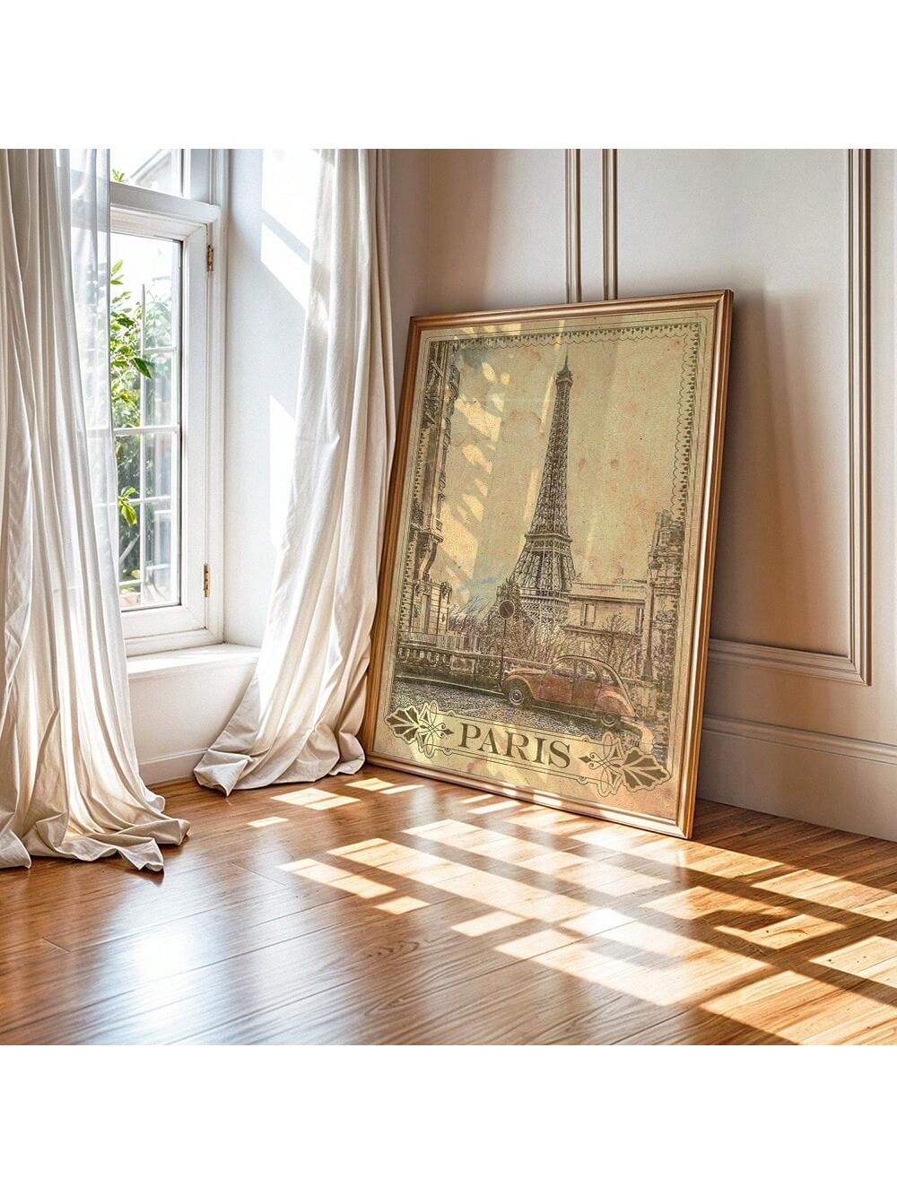 Transform your space with this elegantly framed Vintage Eiffel Tower Canvas Painting. The timeless Parisian landmark is captured with sophisticated artistry, offering both historical significance and aesthetic appeal. This carefully crafted wall art serves as a focal point in any room, evoking the romance and architectural grandeur of Paris while complementing various interior design styles.