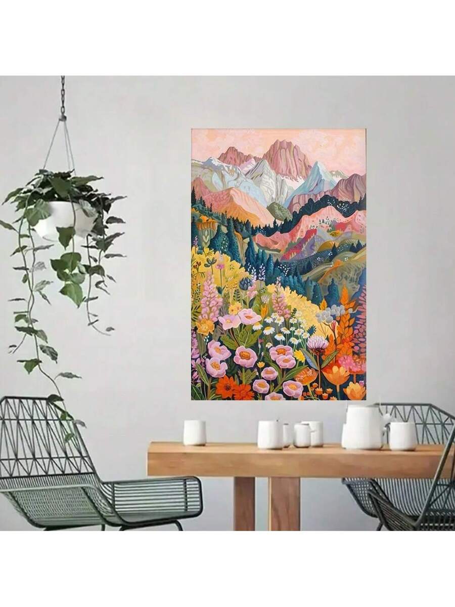 This colorful modern mountain landscape art print is the perfect addition to any home or office decor. Featuring a minimalist design, it adds a touch of sophistication to any space. The framed poster is printed with high-quality ink for vibrant colors and long-lasting durability. Bring the beauty of nature into your surroundings with this stunning art piece.