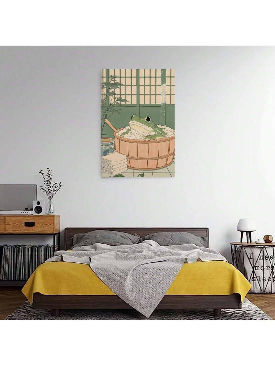 Elevate your interior with this vintage Japanese canvas art featuring a whimsical frog relaxing in a wooden tub. This piece blends traditional Japanese aesthetics with playful charm, making it a sophisticated addition to any stylish home decor. Crafted with attention to detail, it offers a unique cultural touch that enhances ambiance while showcasing refined artistic heritage. Ideal for collectors and design enthusiasts seeking a distinctive statement piece.