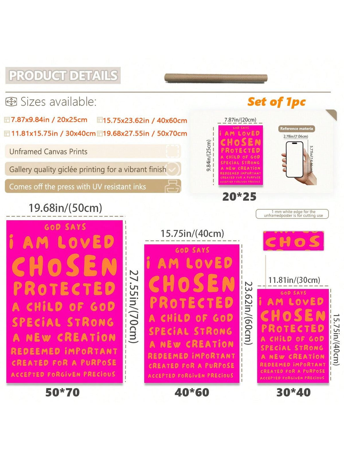 This minimalist Christian wall art features the inspiring phrase "God Says I Am Loved" on a canvas poster with soothing pink and orange tones. Designed to bring a sense of peace and encouragement, it’s an ideal decor piece for dorm rooms or personal spaces seeking a subtle spiritual touch. The clean design complements modern interiors while serving as a daily reminder of faith and love.