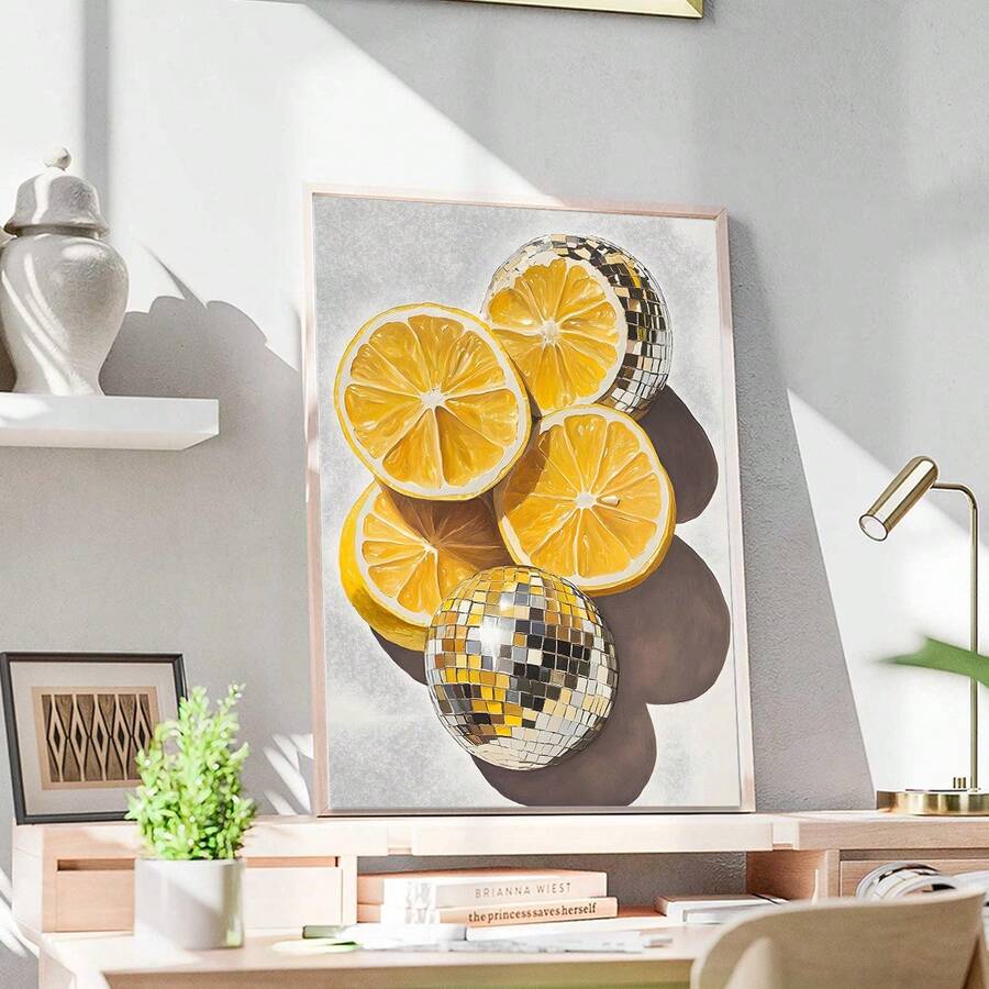 Disco Lemon Canvas Wall Art Maximalist Fruit Poster Kitchen Decor