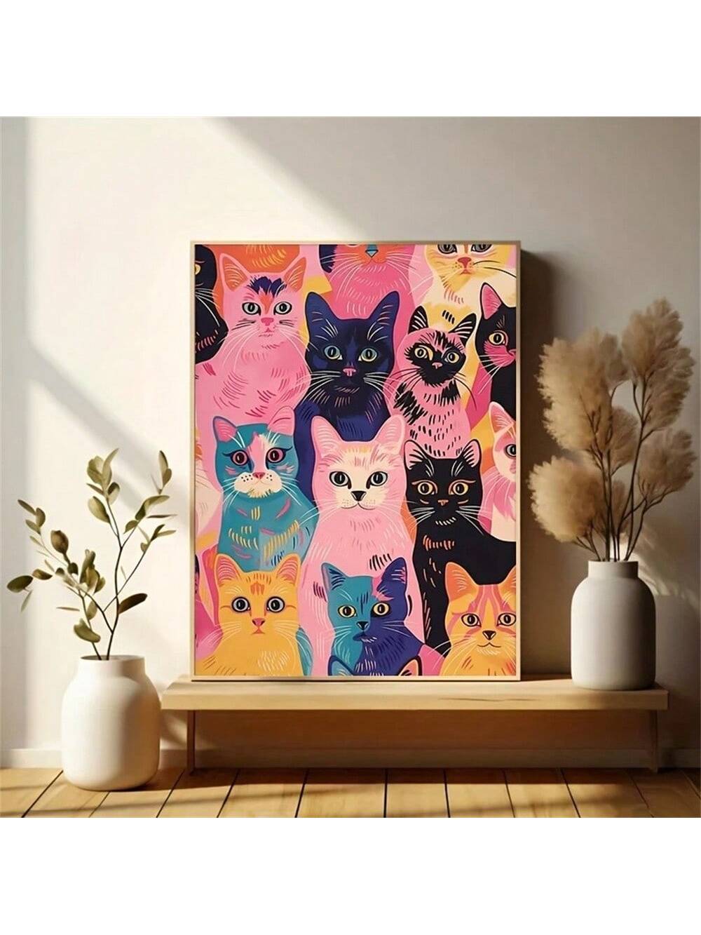 Add a touch of whimsy and modern elegance to your space with the Playful Pink Cat Canvas Art. This minimalist, frameless poster features a charming pink cat design that effortlessly complements bedrooms, living rooms, and offices. Its clean lines and subtle color palette create a sophisticated yet playful atmosphere, making it an ideal choice for enhancing your décor with a contemporary artistic flair. Durable and easy to hang, this canvas art brings personality and style without overwhelming your existing 