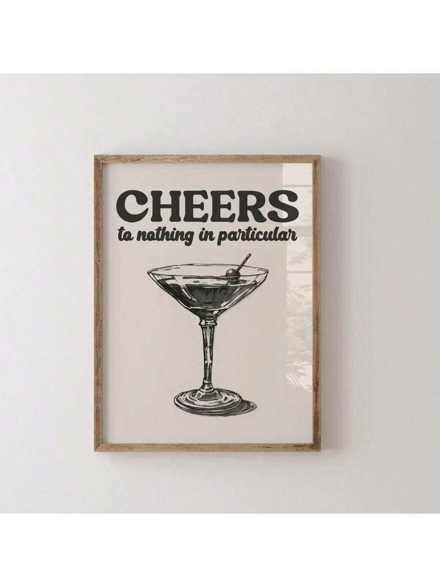 Elevate your modern interior with this Chic Black and White Cheers Bar Cart Canvas Art. Featuring a retro martini design, this sophisticated piece adds timeless elegance and a stylish focal point to any room. Its monochrome palette complements diverse decor styles, making it an ideal choice for enhancing your bar area or living space with refined charm.