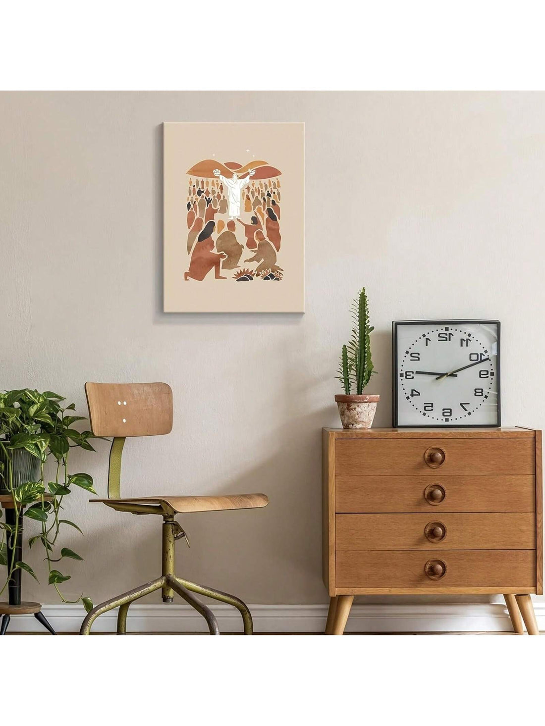 Expertly crafted and ready to hang, this minimalist black and white canvas wall art depicts the biblical miracle of Jesus feeding 5000. A perfect addition to your home or office, this piece serves as a reminder of faith, compassion, and spiritual abundance. Available now for a limited time.