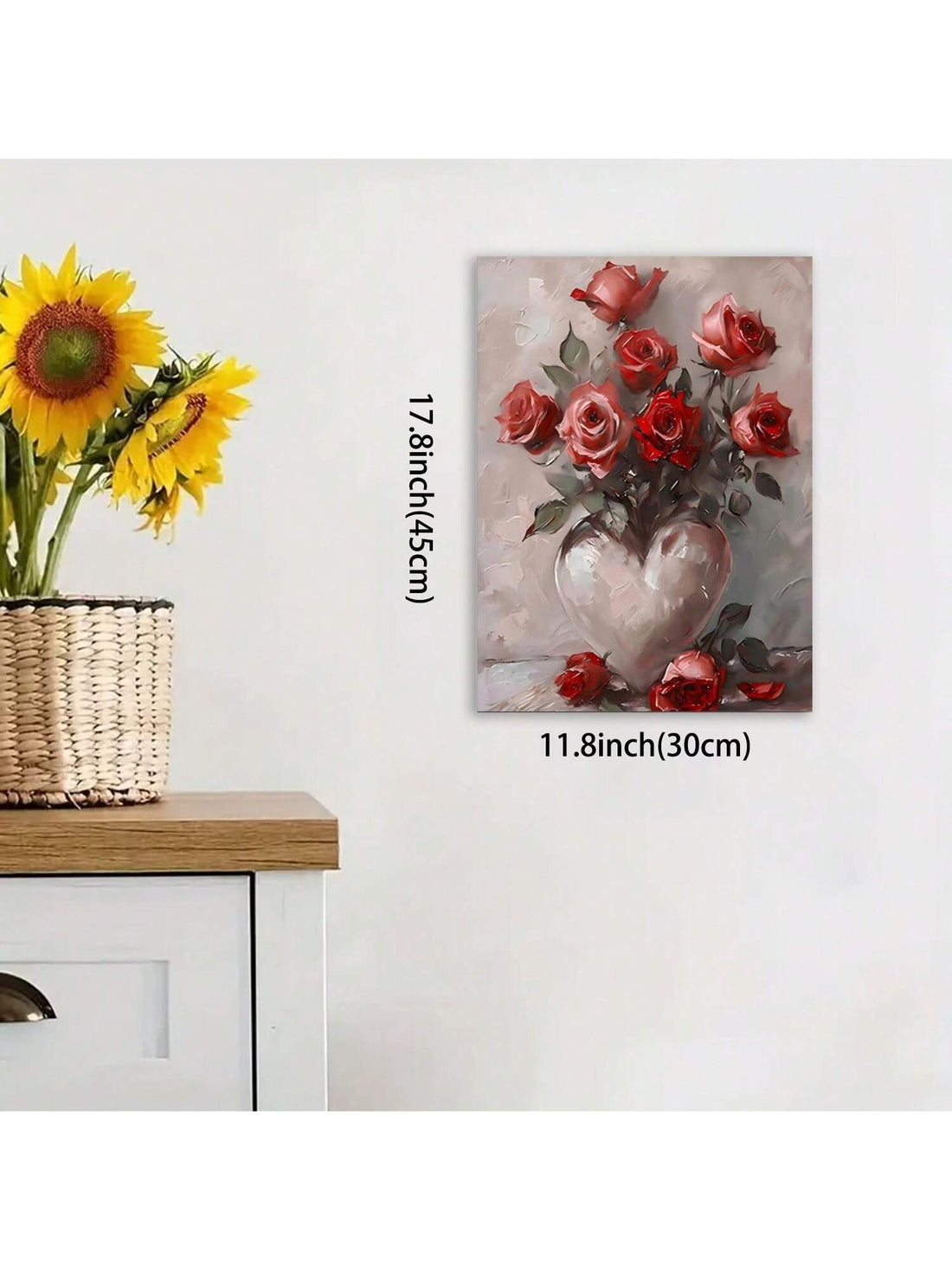 Enhance your space this Valentine's Day with our elegant Framed Rose Heart Canvas Wall Art. Perfect for any room, this ideal home décor features a stunning rose heart design to add a touch of romance to your living room, bedroom, or any other space. Elevate your interior design with this must-have piece.