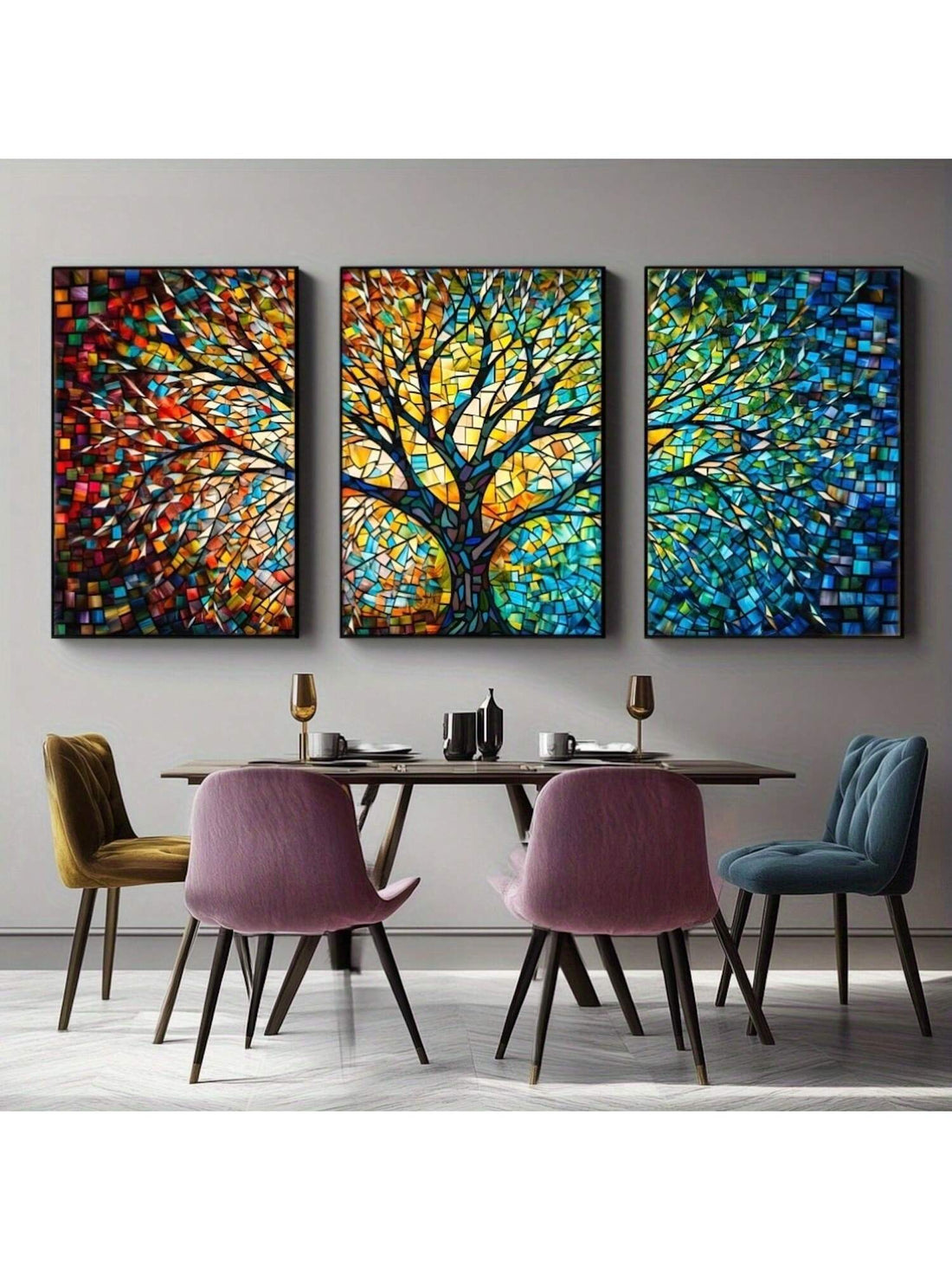 Bring a contemporary touch to your living or workspace with this Vibrant Mosaic Tree Wall Art. Featuring an abstract geometric design, this canvas poster blends bold colors and sharp lines to create a striking focal point. Ideal for modern interiors, it adds both energy and sophistication, enhancing any room with artistic flair while maintaining a clean, professional look. Durable and easy to hang, it offers a lasting decorative solution for home or office environments.