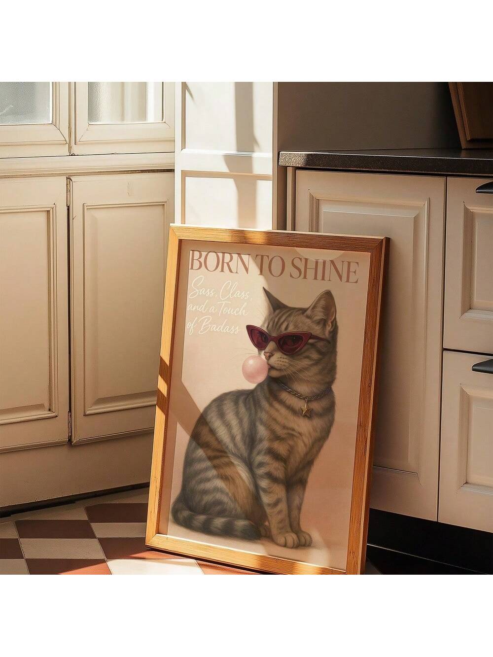 Celebrate your love for cats with this frameless "Born to Shine" poster, designed to elevate any space with its maximalist aesthetic. Perfect for cat enthusiasts, this vibrant wall art adds personality and charm without the distraction of a frame, making it easy to integrate into diverse decor styles. Crafted for visual impact, it inspires confidence and joy, turning your walls into a gallery of feline admiration.