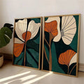 Close view green orange abstract leaf wall art poster
