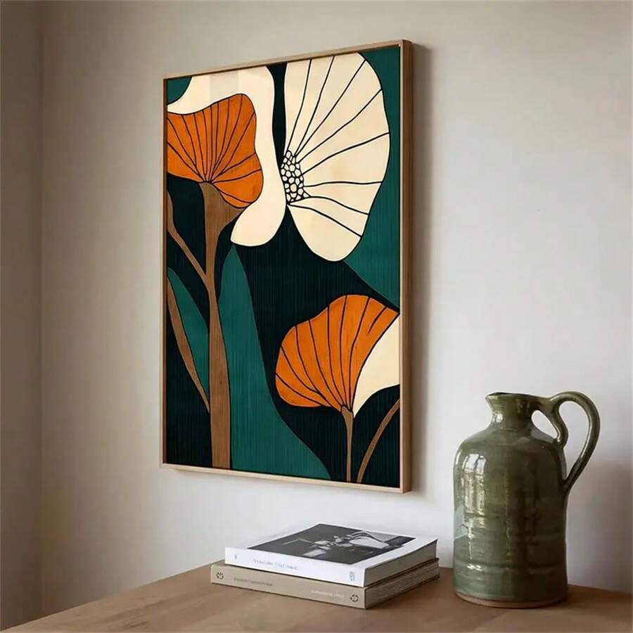 Framed floral botanical canvas print for living room decor