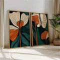 Abstract ginkgo leaf canvas wall art with gold-tone frame