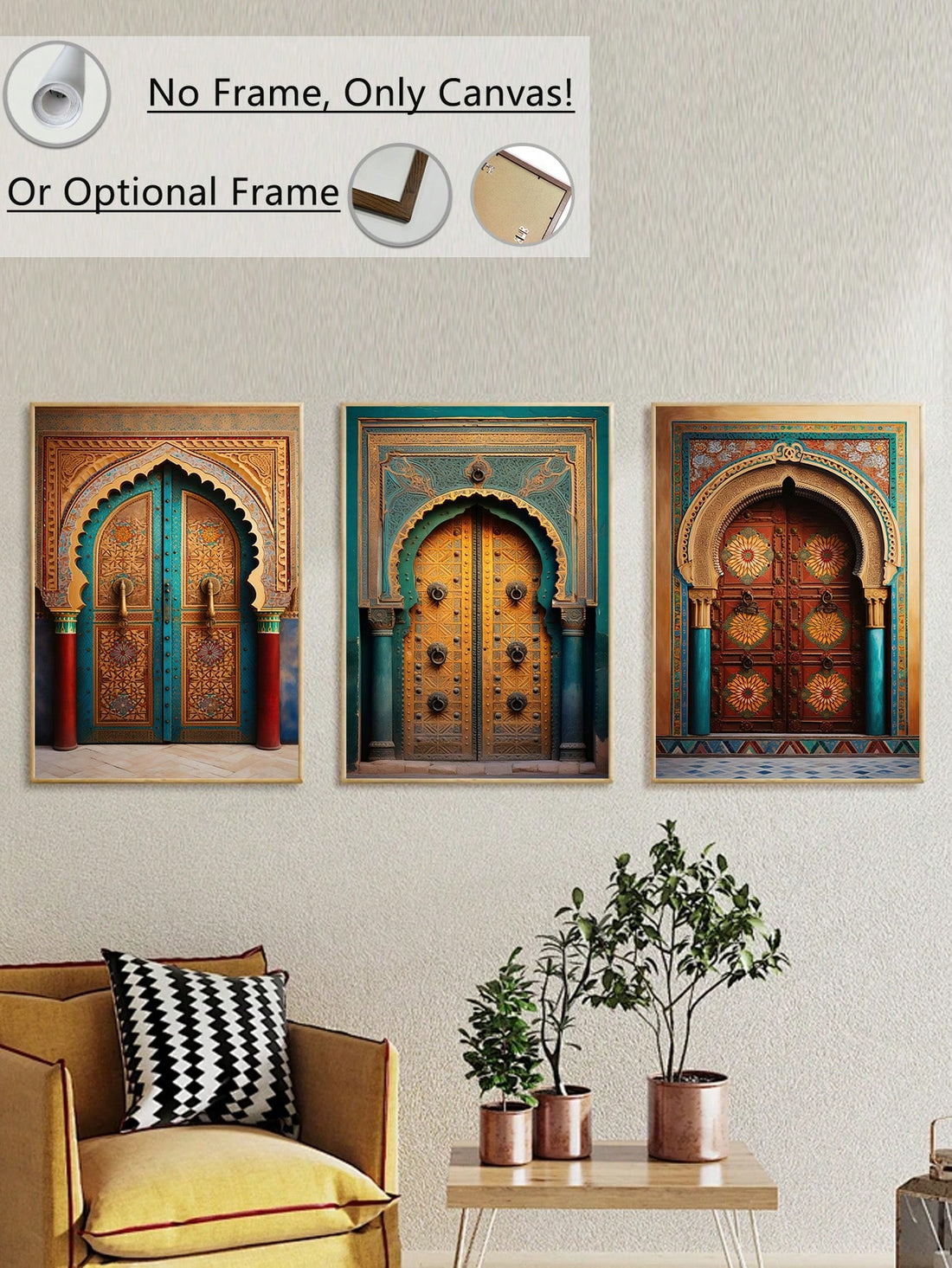 Elevate your living space with this 3-piece canvas art set inspired by vibrant Moroccan designs. Each piece showcases rich colors and intricate patterns that bring warmth and cultural depth to your walls. Perfectly sized for living rooms, this set adds a sophisticated yet lively touch, enhancing your décor with authentic artistic flair. Crafted for durability and vividness, these canvases offer lasting beauty and a unique statement for your home.