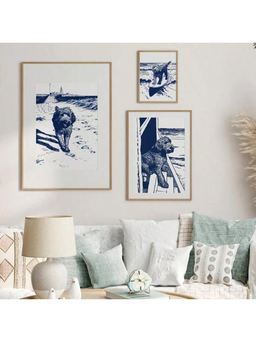 Elevate your living space with this Vintage Coastal Dog Art Print, featuring a charming beach and surf-themed design. Printed on high-quality canvas, it brings a nostalgic coastal vibe with a sophisticated touch, perfect for modern home decor. This artwork combines timeless charm and contemporary style, making it ideal for dog lovers and beach enthusiasts seeking a tasteful, serene accent for any room.