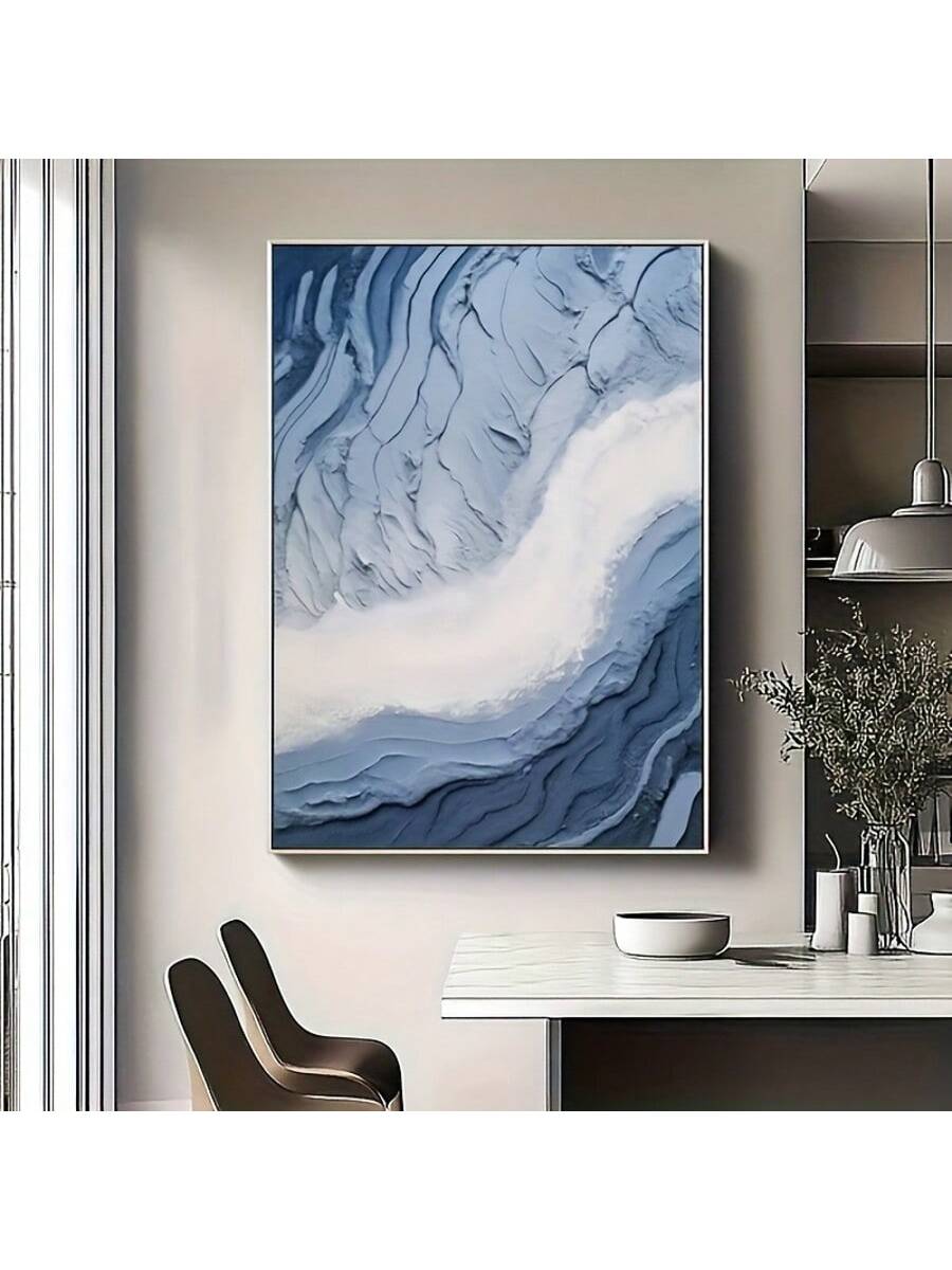 Elevate your interior design with this sophisticated frameless blue and white abstract canvas painting. The fluid interplay of cool tones creates a serene focal point while complementing contemporary décor schemes. Museum-quality canvas ensures lasting vibrancy, allowing this versatile piece to transform living rooms, bedrooms, or office spaces with its artistic presence.