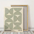 Cream Bauhaus poster with repeating black concentric semicircles