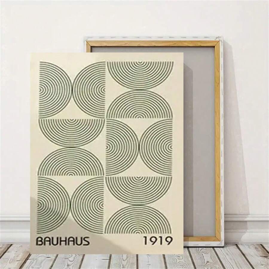 Cream Bauhaus poster with repeating black concentric semicircles