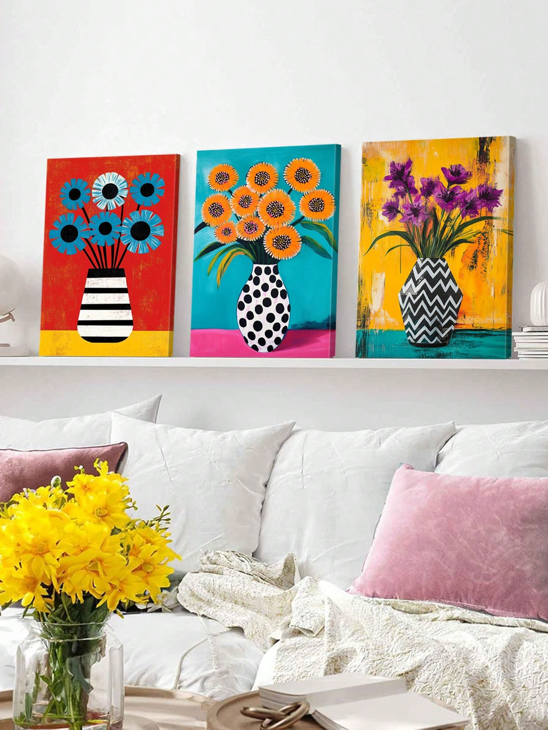 Transform your living space with this stunning 3-piece floral canvas collection. Each print features vibrant botanical artwork rendered in rich, contemporary colors that complement modern interiors. The coordinated set creates visual impact when displayed together or mixed throughout your home. High-quality canvas construction ensures lasting color vibrancy and durability. Perfect for adding personality to bedrooms, living rooms, or offices without overwhelming your décor. These gallery-ready prints offer a