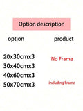 Size option chart for 3-piece wall art set from 20x30cmx3 to 50x70cmx3 no frame or including frame