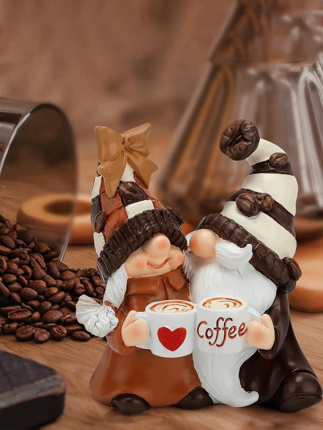 Bring festive warmth to any space with this enchanting Christmas gnome figurine. Crafted with meticulous attention to detail, this delightful dwarf couple clutches wrapped gifts, embodying the spirit of holiday generosity and cheer. Perfect for shelves, desks, or mantels, these charming companions add a touch of whimsy and nostalgia to your home or office environment.