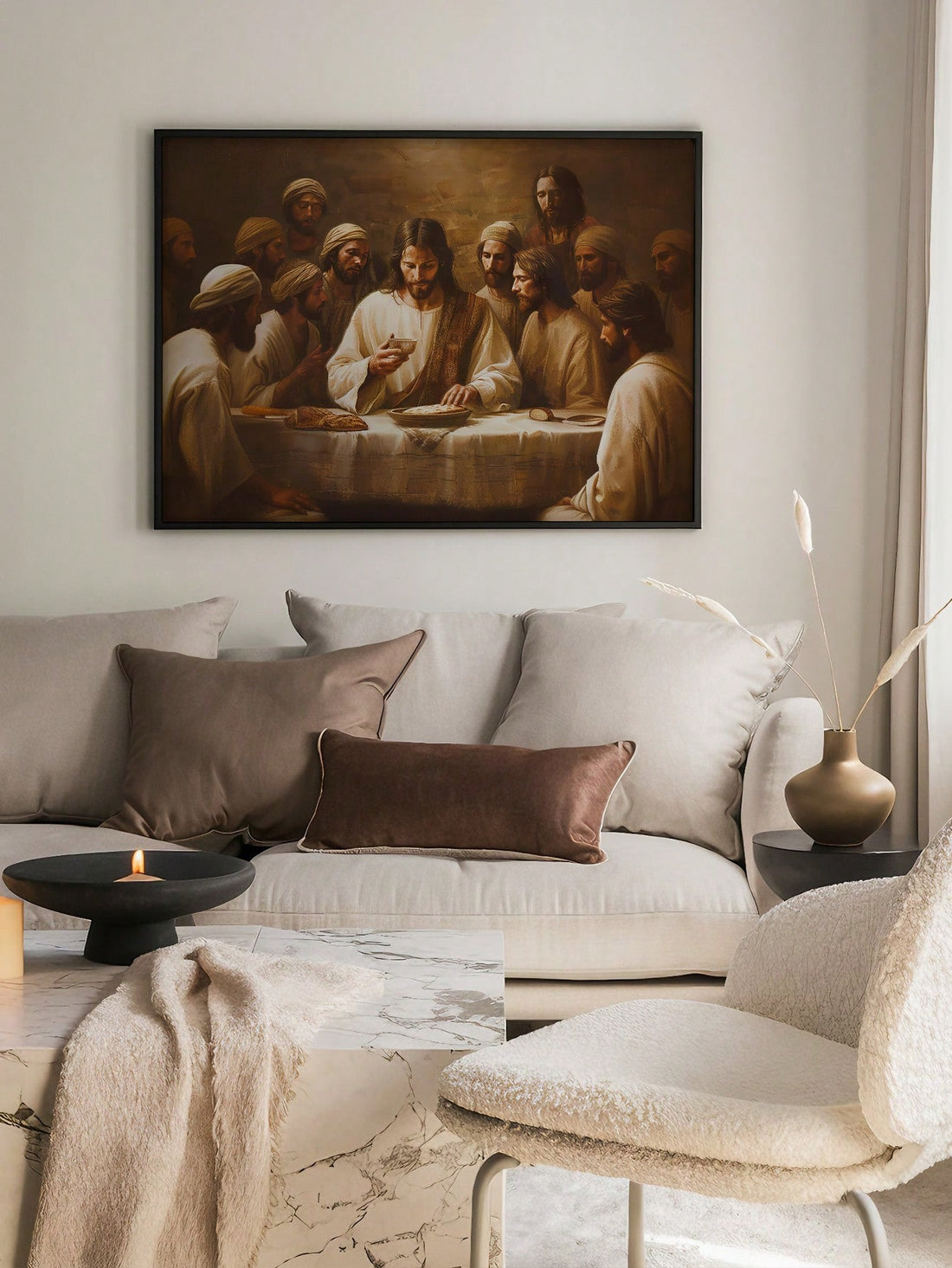 Enhance your Christian home decor with this vintage-style Jesus Christ canvas poster featuring the iconic Last Supper scene. Crafted to evoke timeless reverence, this wall art adds a meaningful focal point to any room. Its classic design and durable canvas material ensure lasting beauty, making it an ideal choice for those seeking to express faith through elegant and inspiring artwork.