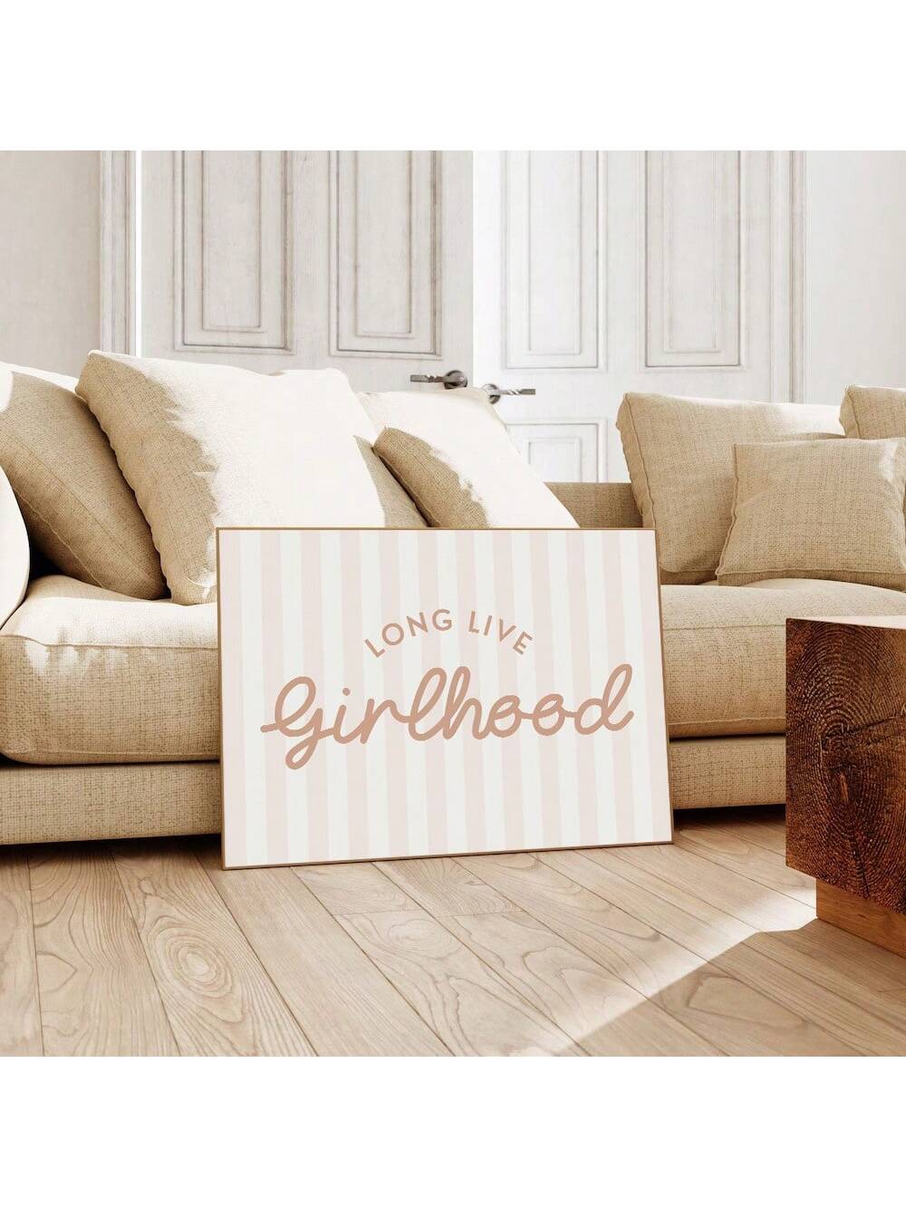 Celebrate the innocence and joy of childhood with this Blush Pink Striped Long Live Girlhood Wall Art. Designed with a minimalist aesthetic, it adds a soft, elegant touch to any baby girl’s nursery. The gentle blush stripes complement the inspiring quote, creating a serene and uplifting atmosphere that nurtures imagination and growth. Perfect for parents seeking tasteful, meaningful decor that blends style with sentiment.