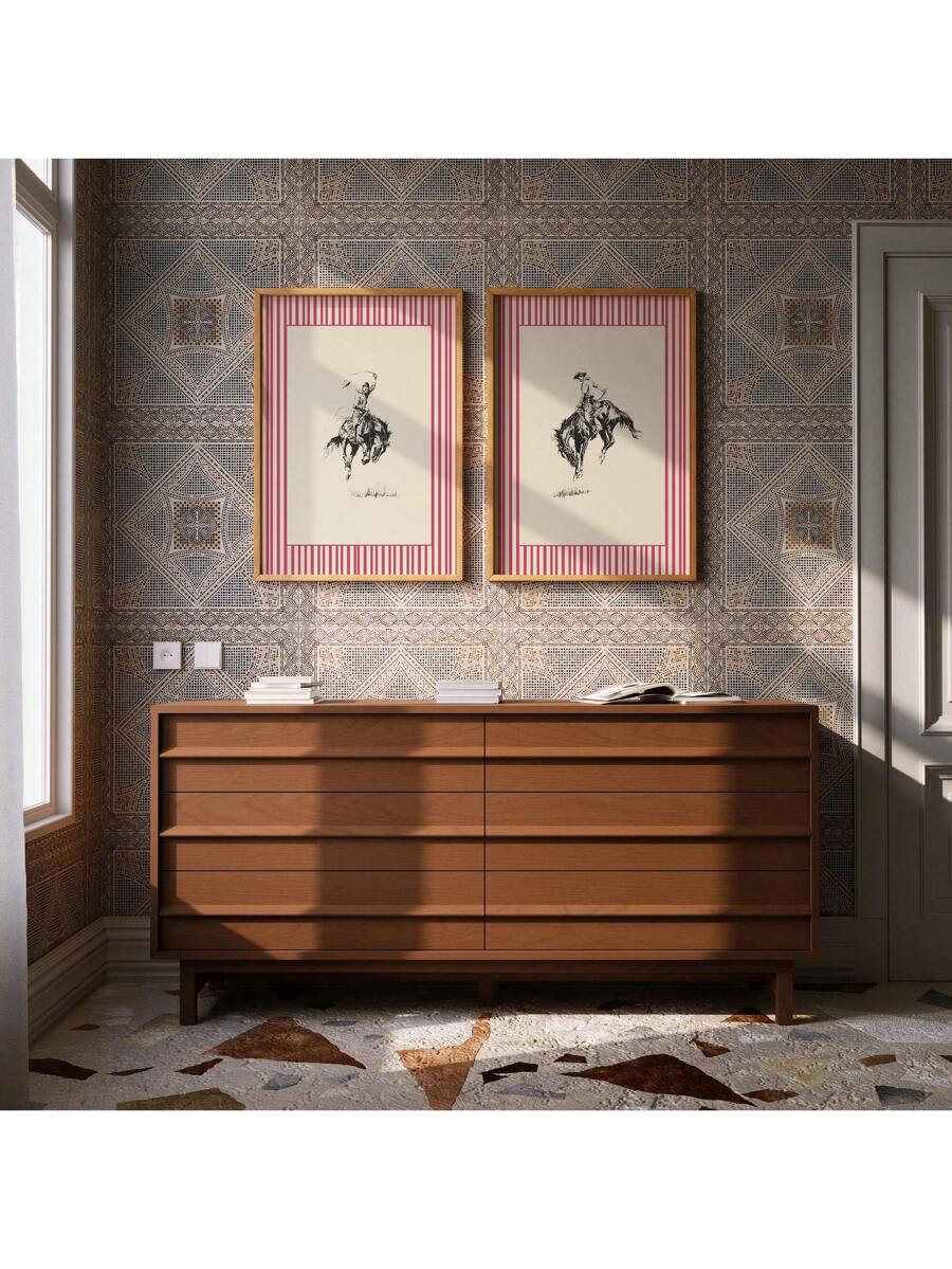 Bring authentic Western charm into your space with this striking vintage-inspired rodeo wall art. Featuring classic striped detailing and cowboy imagery, this canvas print captures the spirit of the American frontier with timeless appeal. 
