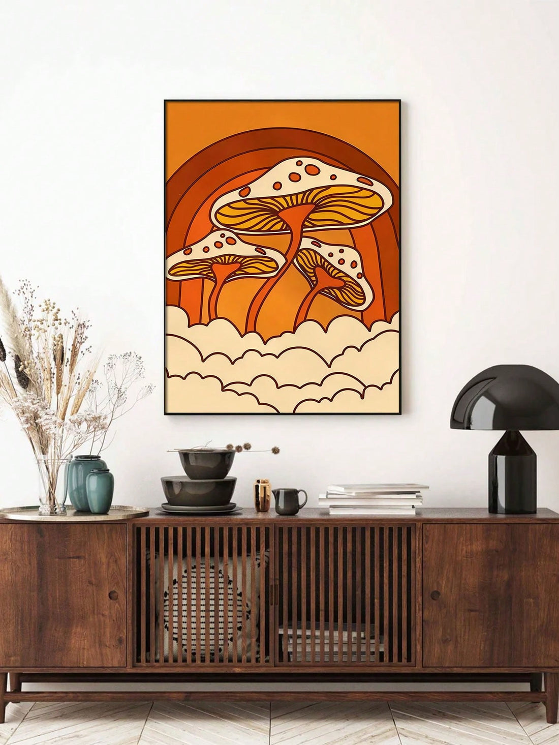 Capture the playful spirit of the 1970s with this vibrant mushroom cartoon canvas art print. Its bold colors and whimsical design bring a unique, retro flair to any home or office space. Frameless and ready to hang, this piece adds a lively, artistic touch that complements eclectic and vintage-inspired décor styles. Perfect for those seeking to infuse personality and charm into their environment with a nod to classic pop culture.