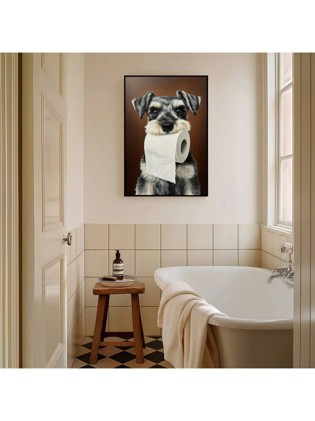 Add a touch of charm to your bathroom or living space with this whimsical Mini Schnauzer canvas art featuring a playful toilet paper motif. Expertly crafted, this piece combines humor and style, making it an ideal gift for dog lovers who appreciate unique home decor. Its compact size fits perfectly in smaller spaces, bringing personality and warmth wherever displayed. Durable and vibrant, this canvas art is designed to brighten your home with a delightful canine twist.
