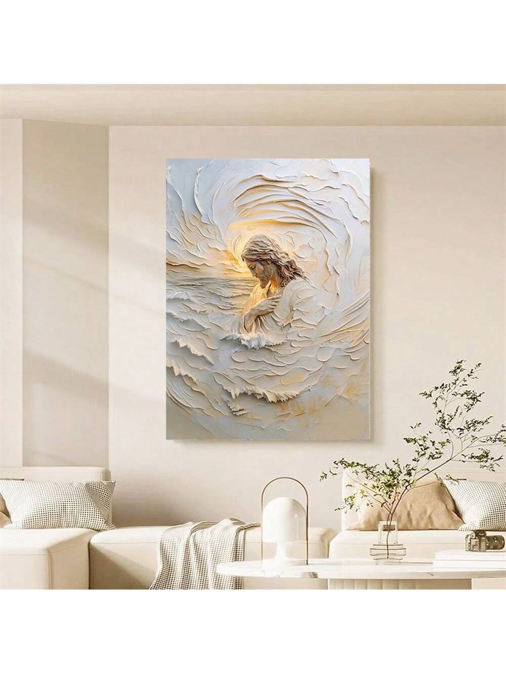 Elevate your space with this Elegant White Jesus Canvas Wall Art, designed to bring a serene and reverent atmosphere to any home, church, or office. Crafted with attention to detail, this Christian poster features a minimalist white palette that complements diverse decor styles while inspiring peace and reflection. Its high-quality canvas ensures durability and a refined finish, making it a meaningful addition to your sacred or professional environment.