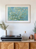 Blue floral canvas set five staggered panels on dining room wall