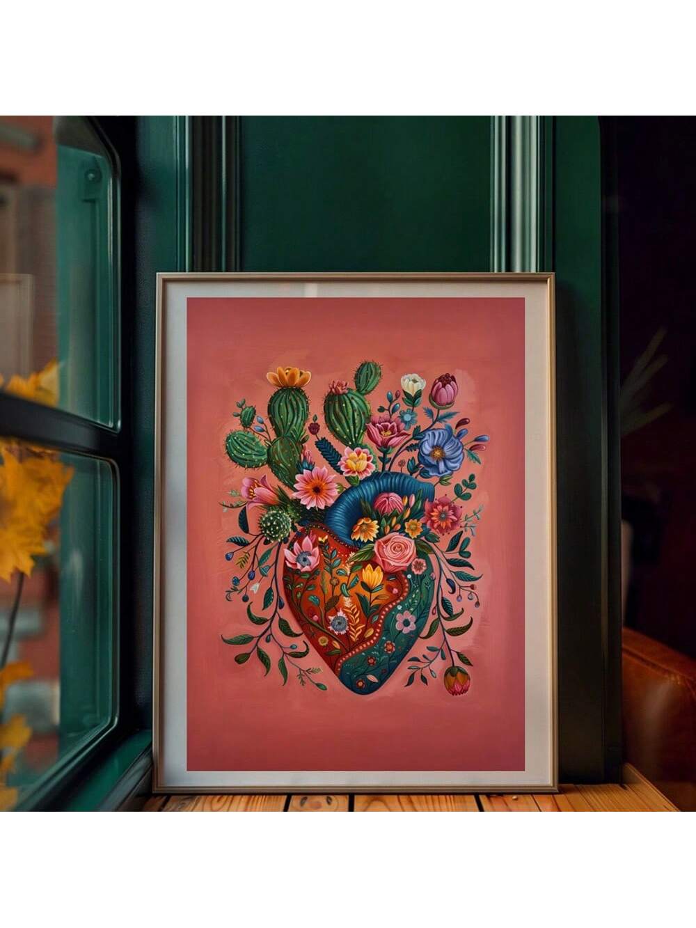 Add a touch of vibrant Mexican artistry to your space with the Blooming Heart Wall Art. This unframed piece features bold colors and intricate designs that enliven living rooms, offices, or any area needing a cultural accent. Its versatile style complements various decor themes, making it an expert choice for those seeking authentic, eye-catching wall decor.