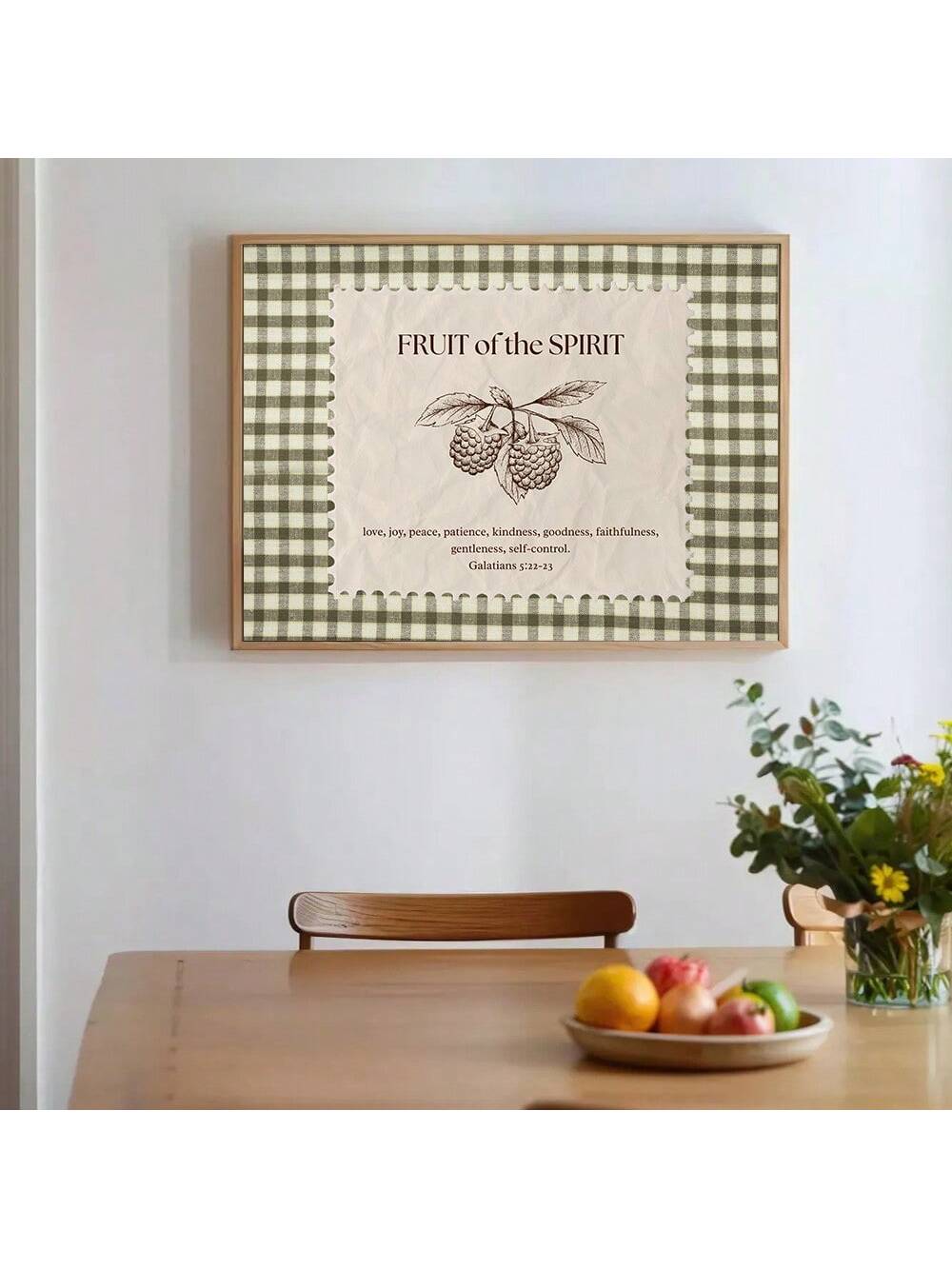 Elevate your living space with this Frameless Vintage Bible Verse Wall Art, featuring the Fruit of the Spirit printed on high-quality canvas. Designed for modern Christian homes, this piece combines timeless scripture with a vintage aesthetic, offering both spiritual inspiration and elegant decor. Its frameless design allows for versatile placement, seamlessly blending with various interior styles while serving as a meaningful reminder of faith and character.