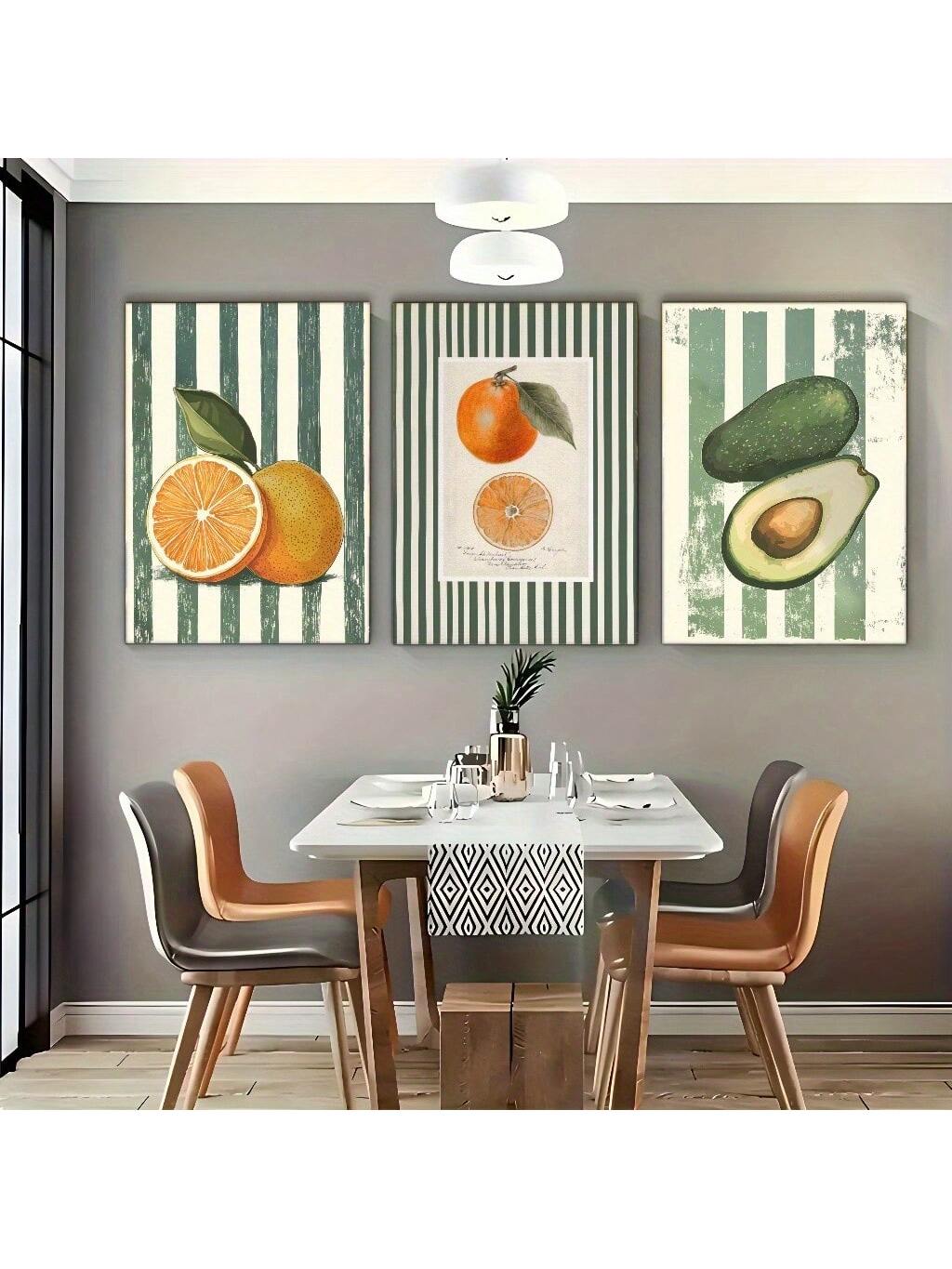 Elevate your living space with this frameless 3-piece canvas art set featuring retro-inspired orange and green minimalist prints. Designed for modern interiors, these artworks bring a sophisticated yet vibrant touch to any room. The clean, frameless design allows seamless integration with various decor styles, enhancing your home's aesthetic without overwhelming it. Perfect for those seeking a stylish, contemporary statement in their home decor.