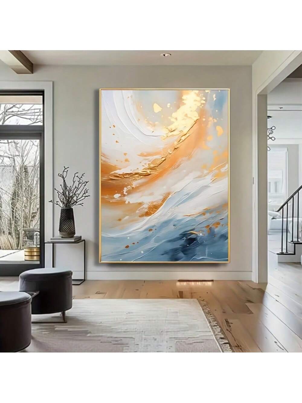 Elevate your living space with this Luxury Abstract Gold Foil Canvas Art Print, designed to bring a sophisticated and modern touch to any room. The shimmering gold foil accents create a striking contrast against the abstract design, adding depth and elegance. Perfect for contemporary interiors, this art piece enhances ambiance while reflecting your refined taste in home decor. Crafted with premium materials, it ensures lasting beauty and a polished finish that complements a variety of styles.