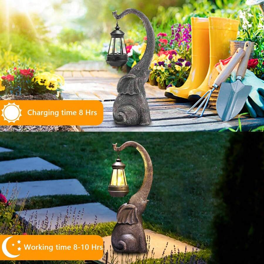 Outdoor animal lantern statue showing waterproof, frost resistant, and heat resistant design.
