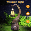 Solar garden statue feature graphic with charging time and 8 to 10 hour working time.