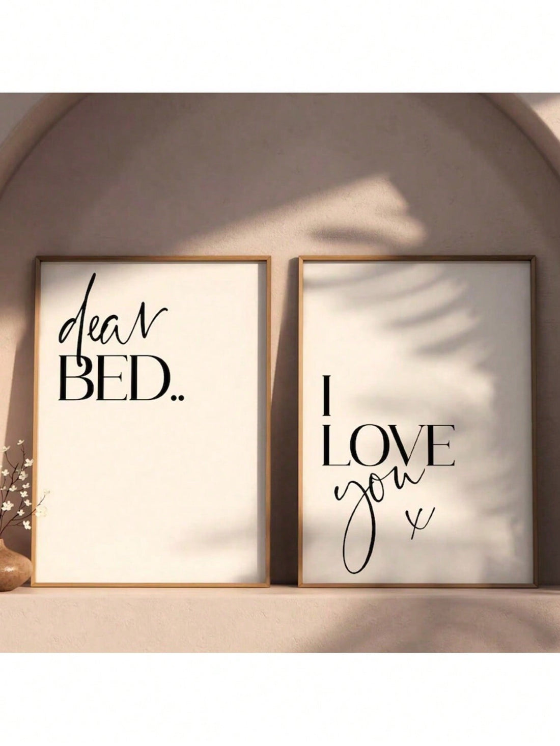 Elevate your bedroom ambiance with this charming "Dear Bed, I Love You" 2-piece wall art set. Expertly designed to blend comfort and style, these prints add a warm, inviting touch to any space. Ideal for personalizing your home or gifting to loved ones, this set enhances your decor with a heartfelt message that resonates daily. Durable and easy to hang, it’s a sophisticated choice for those seeking both aesthetic appeal and meaningful expression.