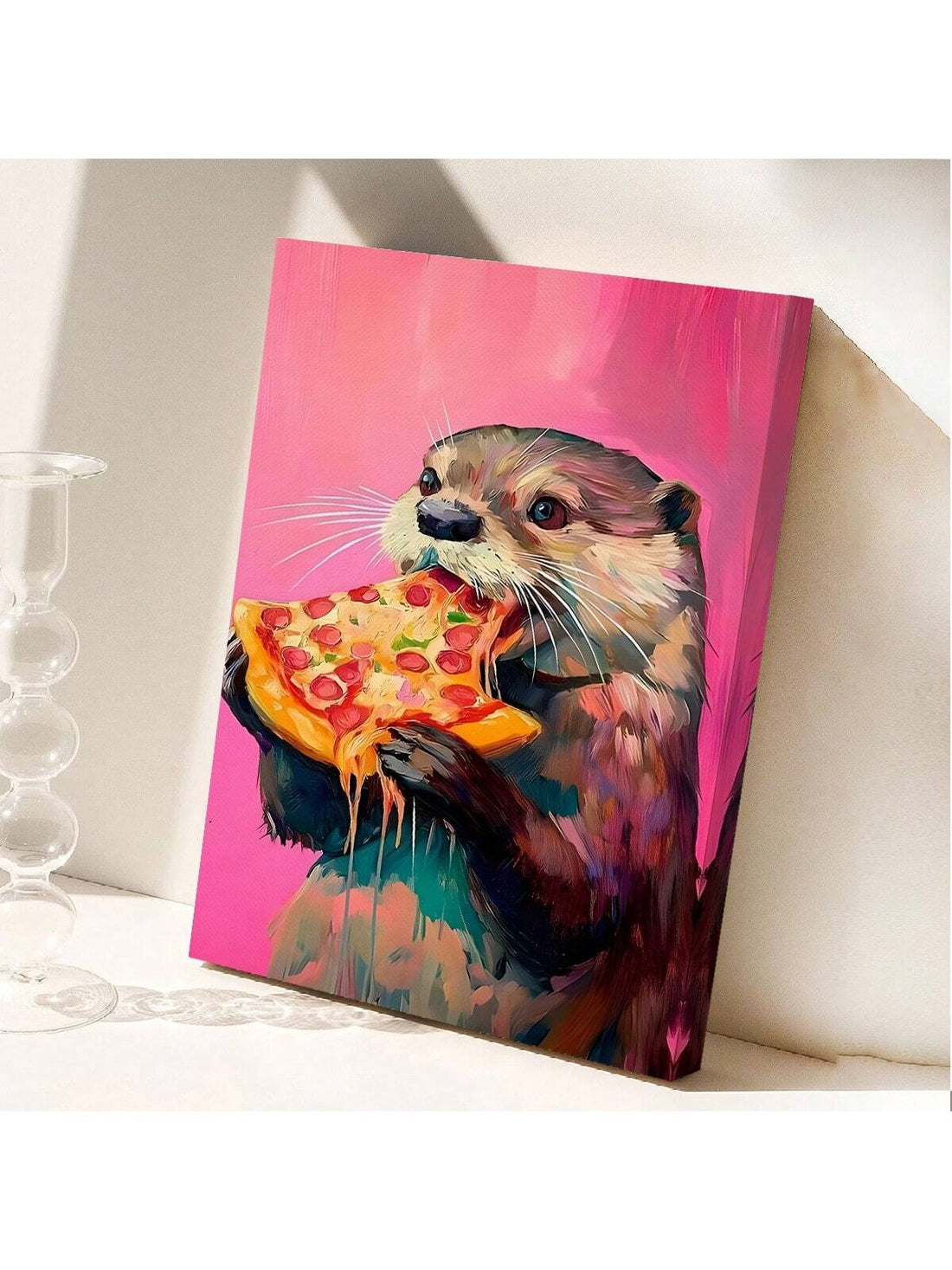 Celebrate charm and simplicity with this colorful, minimalist wall art featuring an adorable otter enjoying a slice of pizza. Perfect for adding a playful yet refined touch to your home or café décor, this piece blends vibrant hues with clean design to create a captivating focal point. Its expert composition enhances any space, inviting warmth and whimsy while maintaining a modern aesthetic. Ideal for those seeking unique art that balances fun and sophistication.