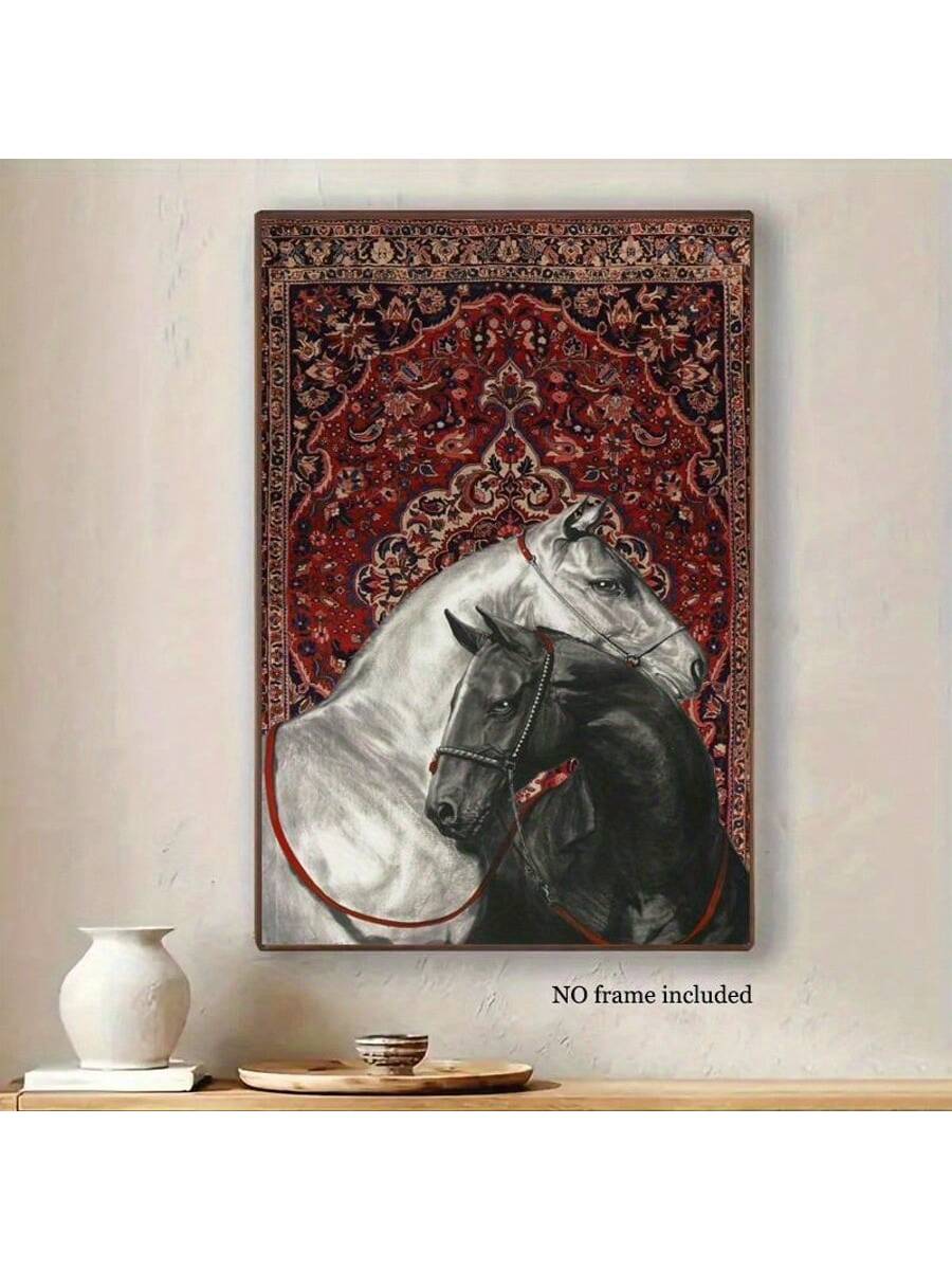 Elevate your living space with this Vintage Equestrian Canvas Art featuring a sophisticated two horses rug design. Perfectly blending classic equestrian themes with modern décor, this piece adds timeless elegance and a refined touch to any room. Crafted on durable canvas, it offers lasting quality and a striking visual impact that complements contemporary interiors with a nod to vintage charm. Ideal for enthusiasts seeking to showcase their passion with style and subtlety.