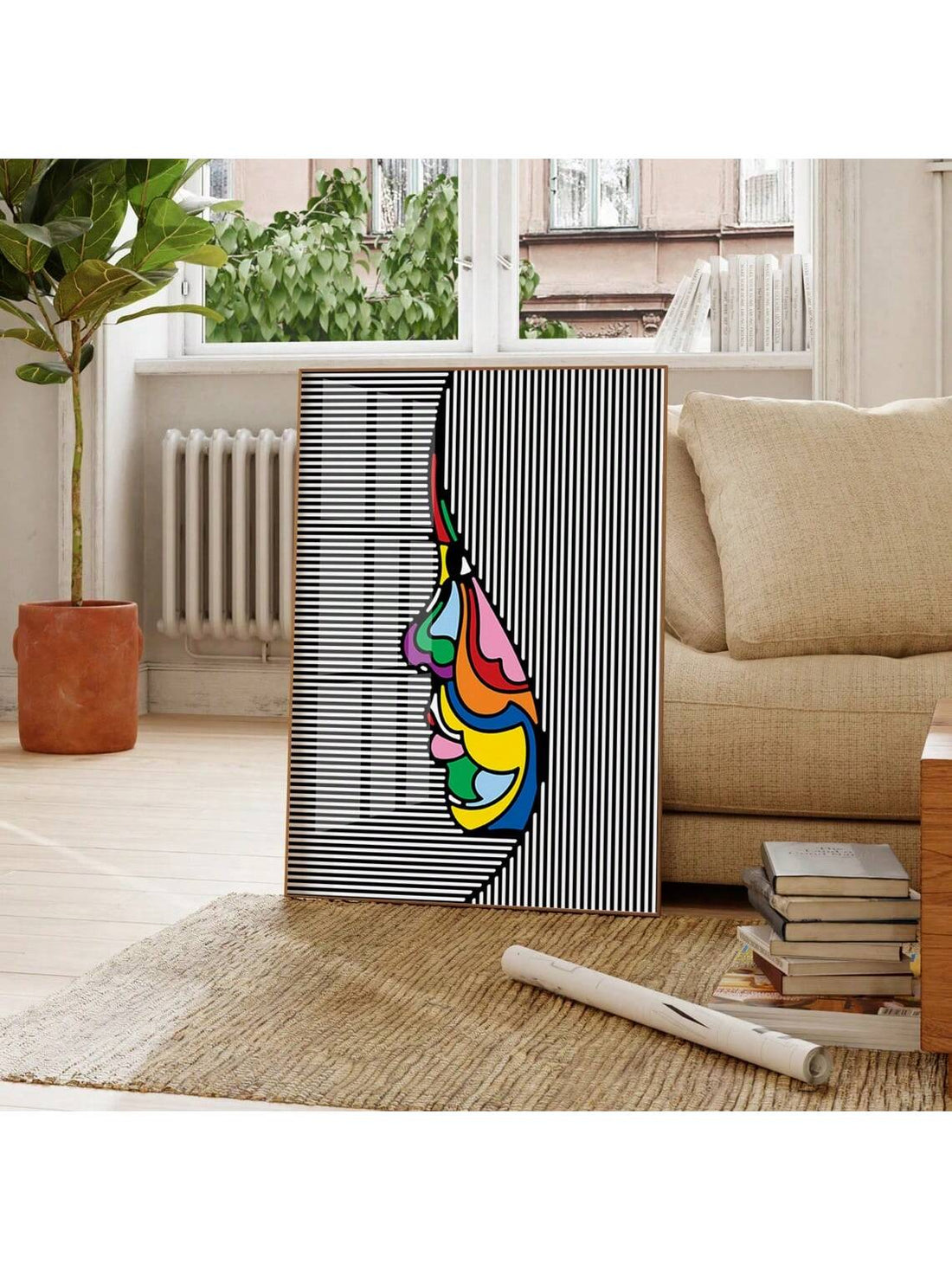 Elevate your space with the Abstract Girl Stripe Graffiti Canvas Wall Art, a sophisticated piece that blends modern street art with abstract design. Perfect for living rooms and restaurants, this stylish poster adds a dynamic visual interest and contemporary flair. Crafted on high-quality canvas, it offers durability and vibrant color retention, making it a lasting centerpiece that enhances any décor with artistic edge and urban charm.