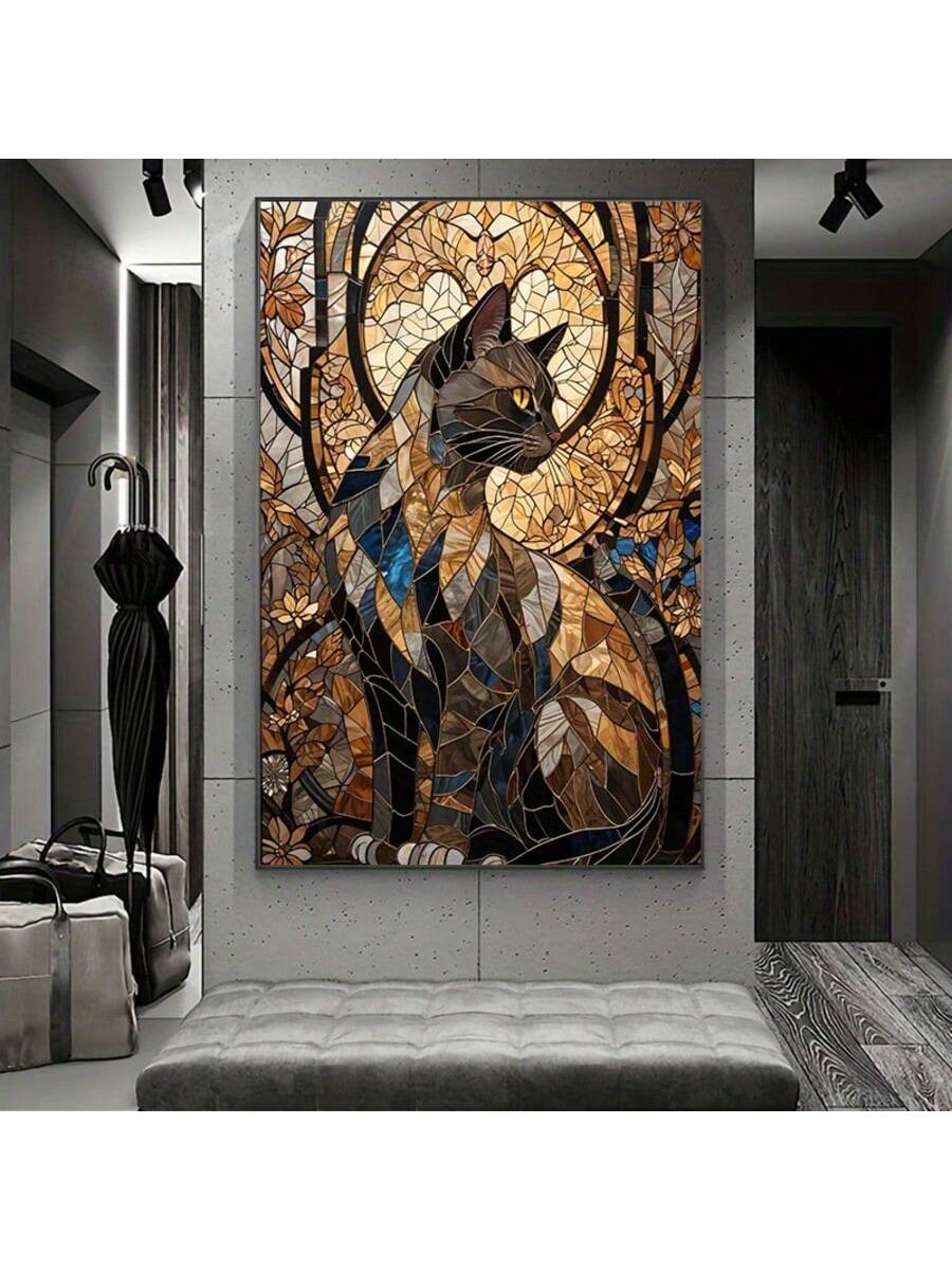 Elevate your modern living space with this frameless abstract cat canvas art, inspired by vibrant stained glass designs. Its bold colors and dynamic shapes create a striking focal point that complements contemporary decor. Crafted without a frame, it offers a sleek, minimalist look that enhances any room with artistic sophistication. Perfect for cat lovers and art enthusiasts seeking a unique statement piece.