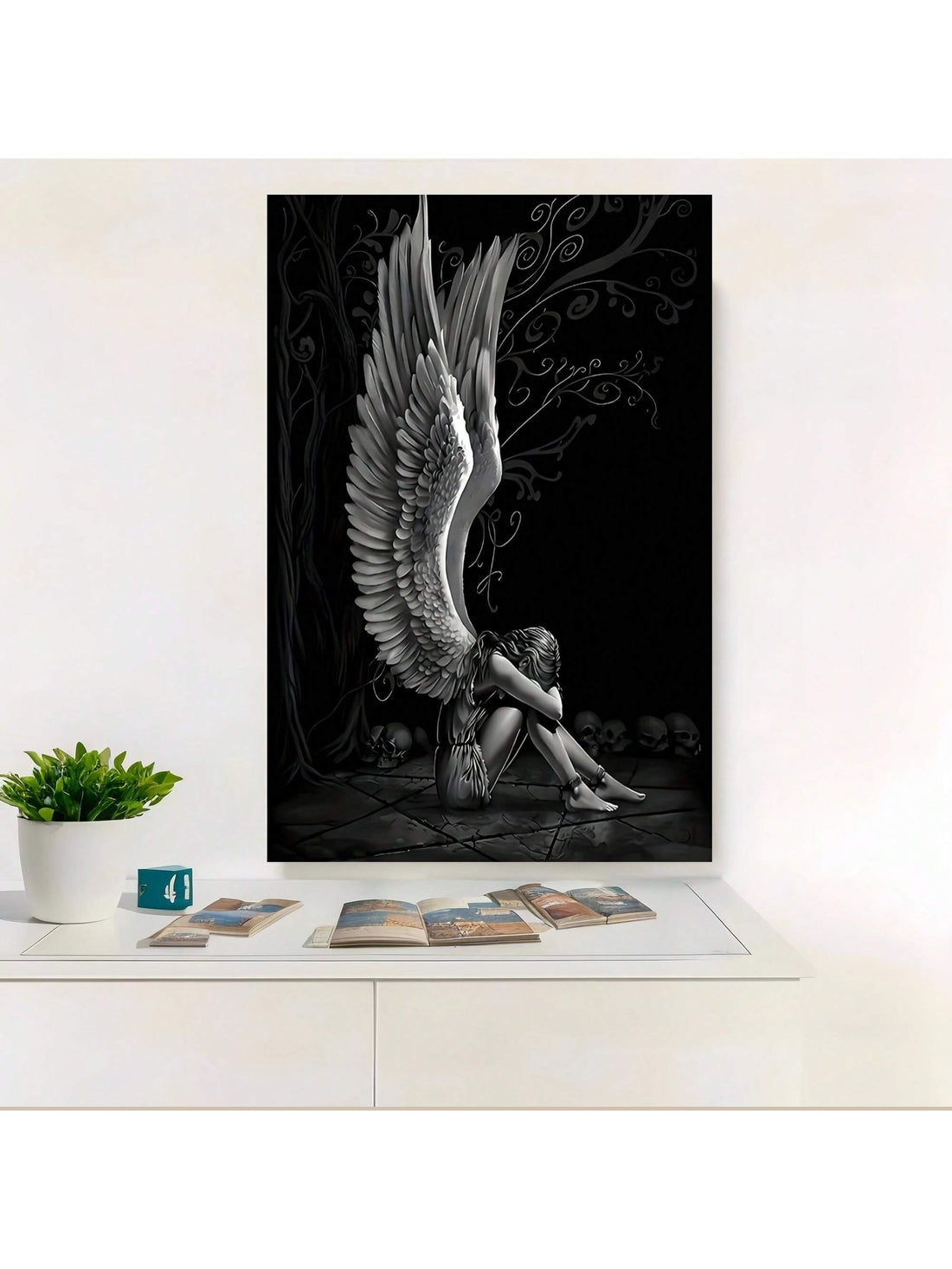 Elevate your space with this Modern Black and White Angel Wings Canvas Art, designed to bring a sophisticated and inspiring touch to any home or office. The monochrome palette complements diverse decor styles, while the detailed wing design adds a sense of grace and tranquility. Crafted for durability and visual impact, this canvas art serves as a striking focal point that enhances ambiance and reflects refined taste.