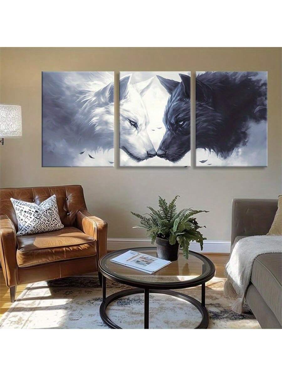 Elevate your living space with this exquisite 3-piece frameless wolf canvas art set. Featuring abstract wildlife portraits, each piece captures the majestic essence of the wolf with refined artistry. Designed for seamless integration into elegant home decor, this set offers a sophisticated focal point that enhances any room’s ambiance with a modern, nature-inspired aesthetic.
