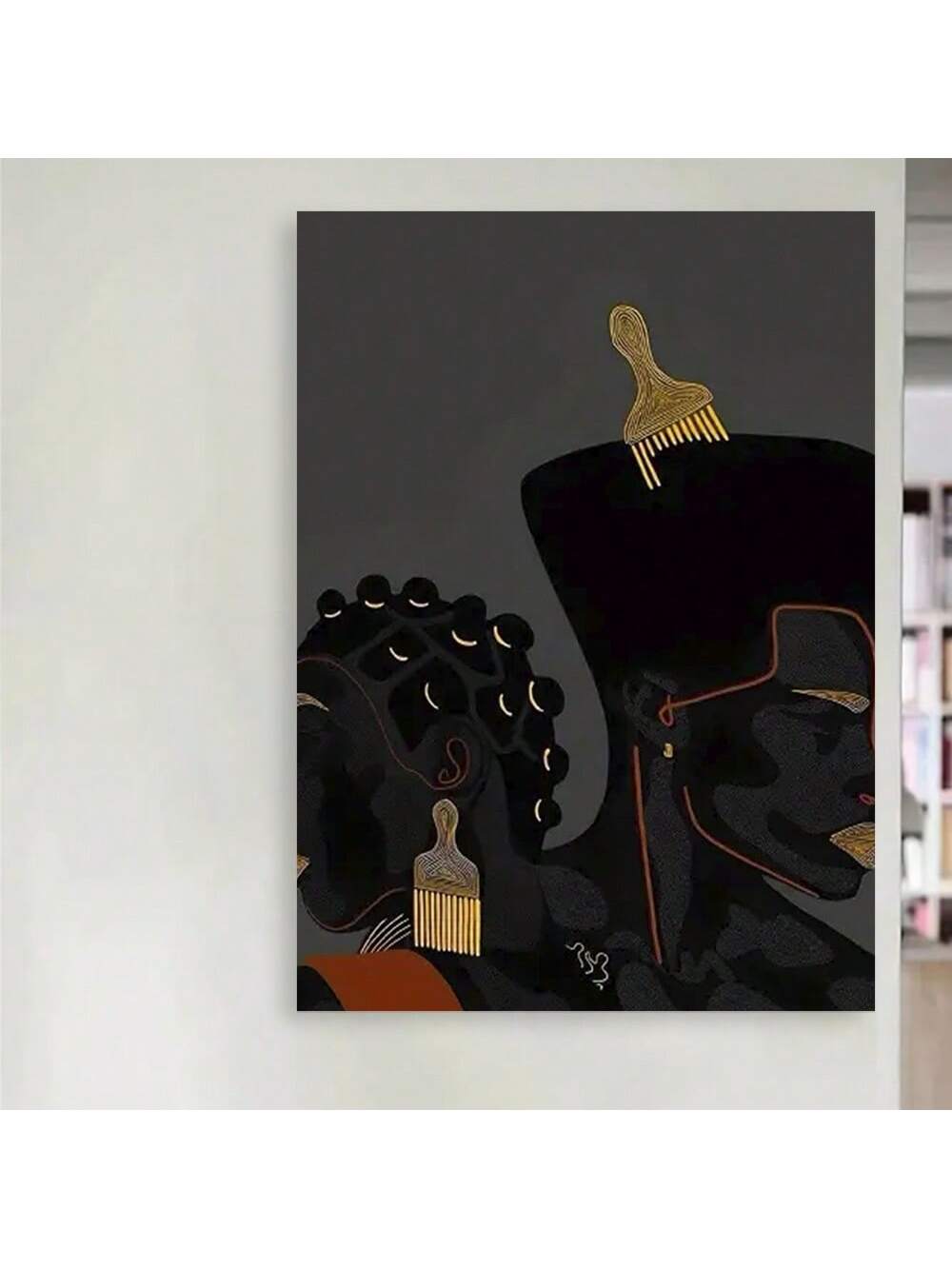 Celebrate African American heritage with this expertly crafted Afrocentric canvas wall art. Featuring a striking silhouette enhanced by elegant golden accents, this framed piece adds a sophisticated cultural touch to any room. Its refined design complements stylish home decor while honoring rich traditions, making it a meaningful and visually captivating addition to your living space.